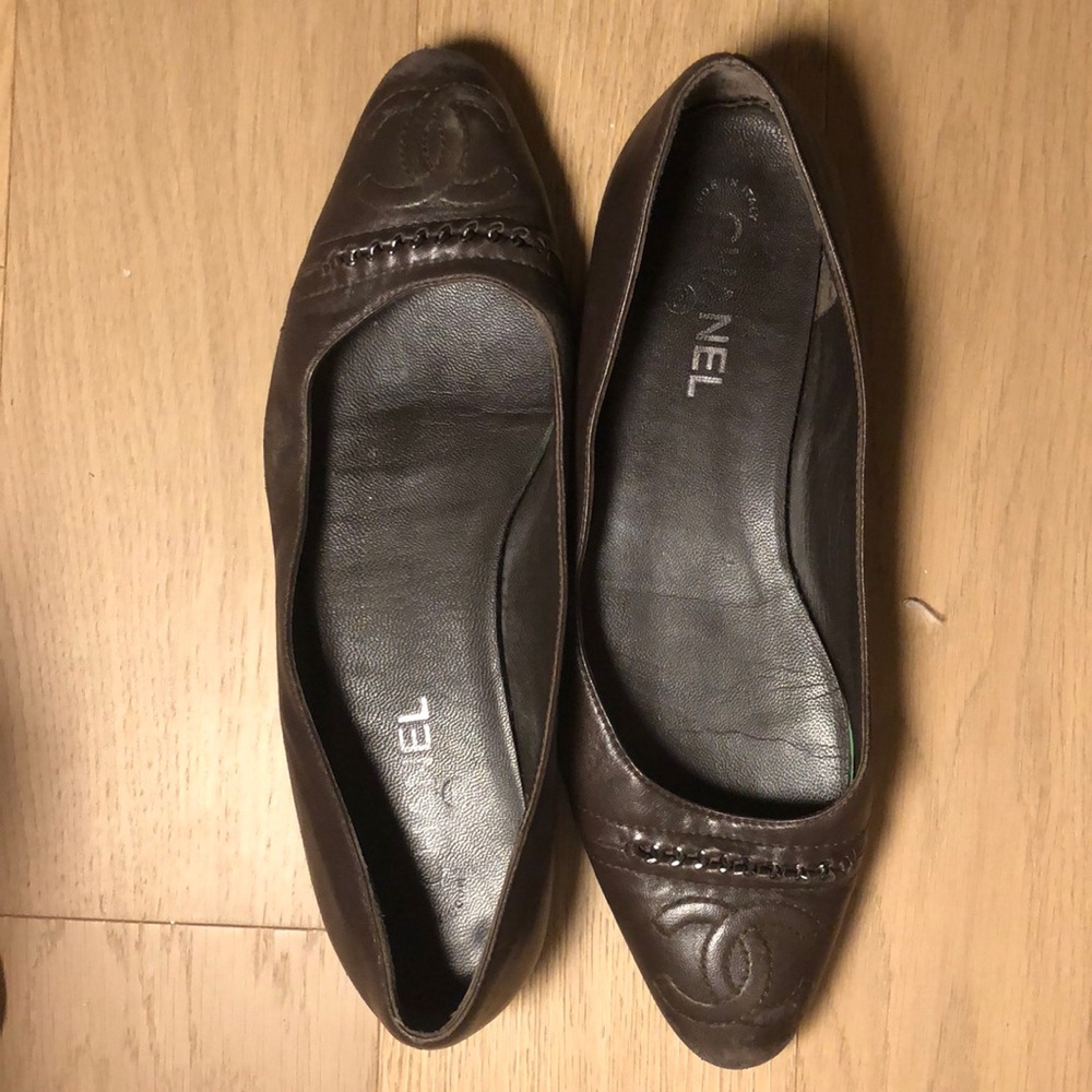 Chanel Brown CC Chain-link Flats